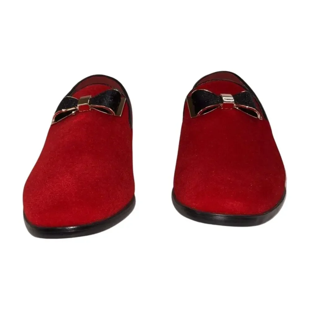 Enzo Romeo Fashion Formal Tuxedo Slip On Loafer Velvet Red Dress Shoes Size 8.5